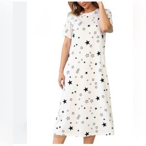 Star Print White Gown Sleep Shirt